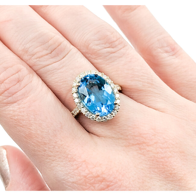 Ring .76ctw Round Diamonds 7.47ct Blue Topaz 14ky sz7 124040157