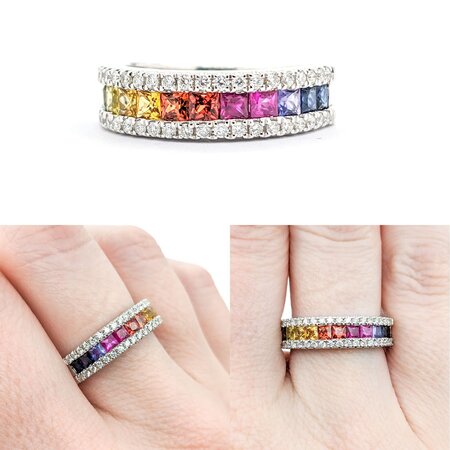 Ring .33ctw Round Diamonds 1.26ctw Multi-Color Sapphire 14kw sz7 124040166