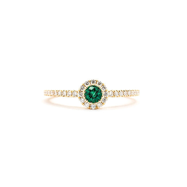Ring .22ctw Round Diamonds .13ct Green Emerald 18ky sz7 124040160