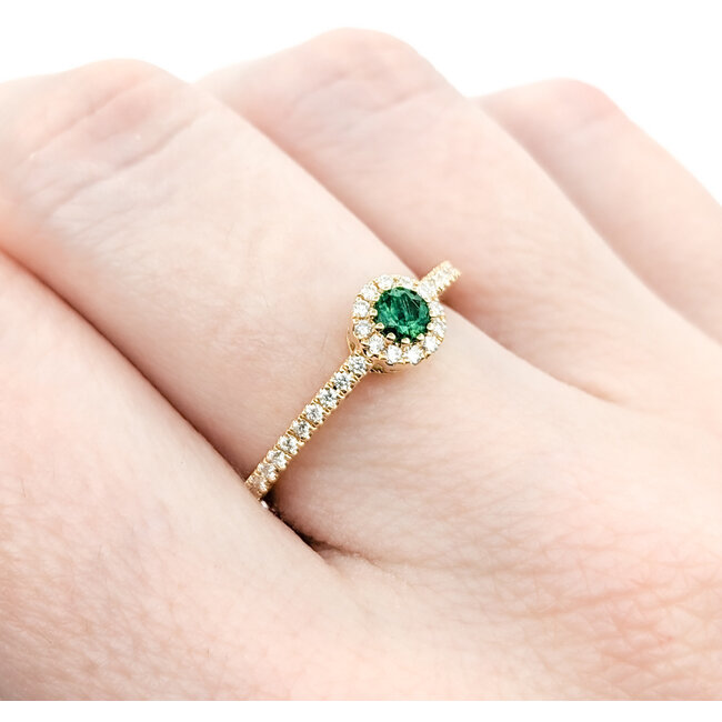 Ring .22ctw Round Diamonds .13ct Green Emerald 18ky sz7 124040160