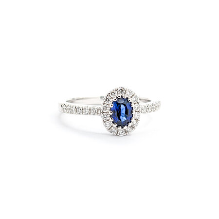 Ring .30ctw Round Diamonds .59ct Blue Sapphire 14kw sz7 124040168