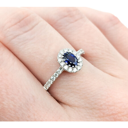 Ring .30ctw Round Diamonds .59ct Blue Sapphire 14kw sz7 124040168