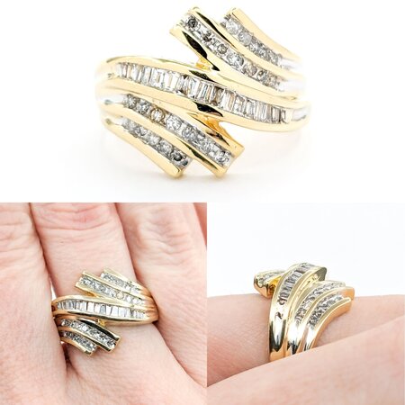 Ring .33ctw Round/Baguette Diamonds Bypass 10ky 224040002