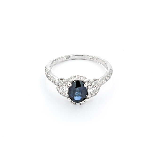 Ring .42ctw Round Diamonds .95ct Blue Sapphire 14kw sz7 124040159