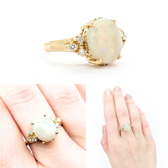 Ring Vintage .16ctw Round Diamonds 2.27ct Australian Opal 14ky sz7 124020150