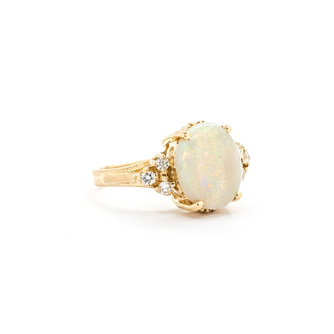 Ring Vintage .16ctw Round Diamonds 2.27ct Australian Opal 14ky sz7 124020150