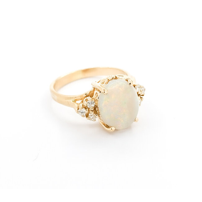 Ring Vintage .16ctw Round Diamonds 2.27ct Australian Opal 14ky sz7 124020150