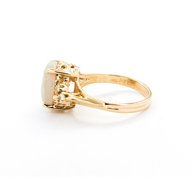 Ring Vintage .16ctw Round Diamonds 2.27ct Australian Opal 14ky sz7 124020150