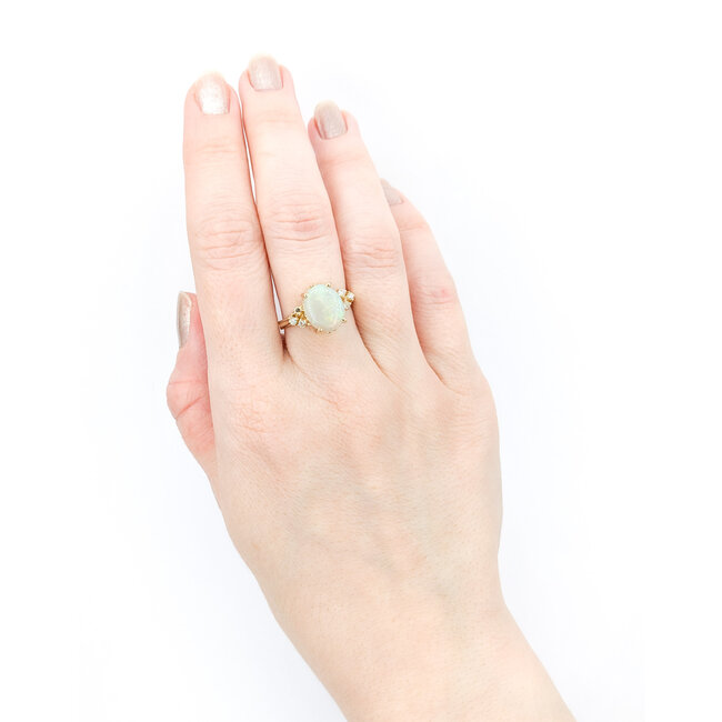 Ring Vintage .16ctw Round Diamonds 2.27ct Australian Opal 14ky sz7 124020150