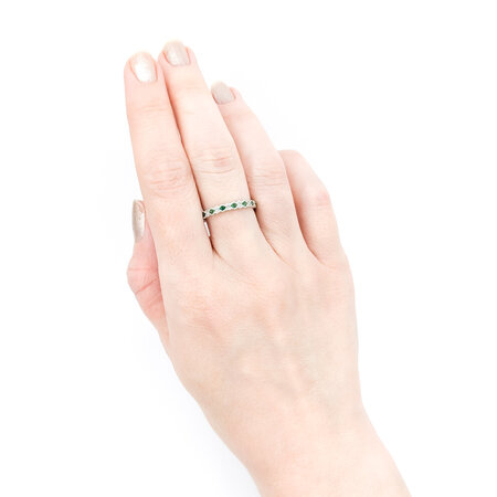 Ring .32ctw Round Diamonds .37ctw Green Emerald 14kw sz7 124040151