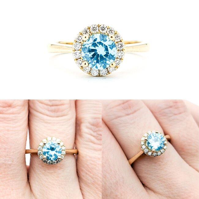Ring .18ctw Round Diamonds 1.40ct Blue Zircon 14ky sz7 124040161