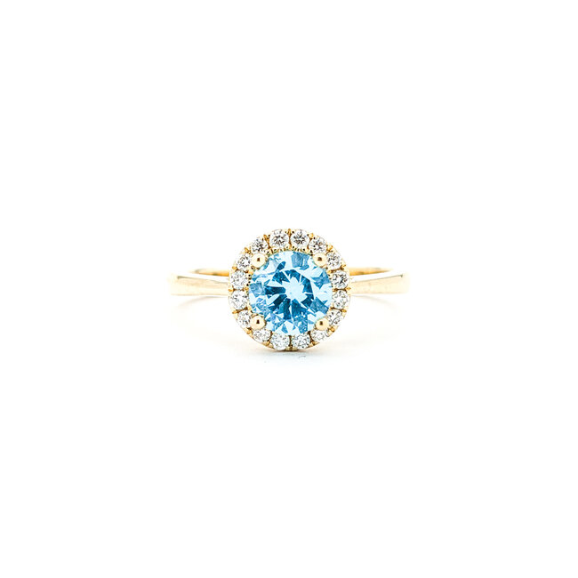 Ring .18ctw Round Diamonds 1.40ct Blue Zircon 14ky sz7 124040161