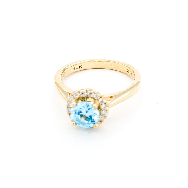 Ring .18ctw Round Diamonds 1.40ct Blue Zircon 14ky sz7 124040161