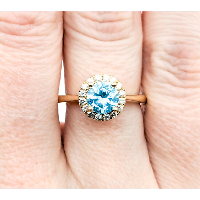 Ring .18ctw Round Diamonds 1.40ct Blue Zircon 14ky sz7 124040161
