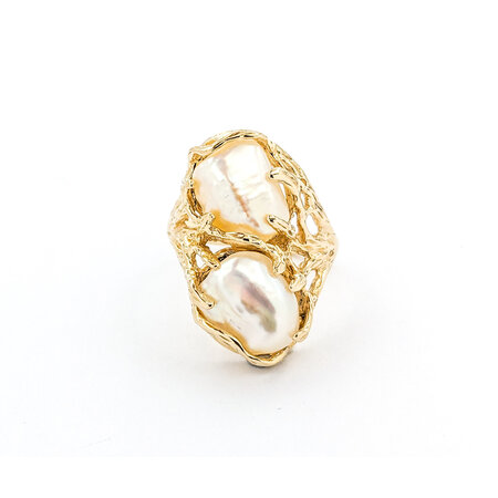 Ring Coral Branch Motif 11x8mm Baroque Pearls 14ky 224040163