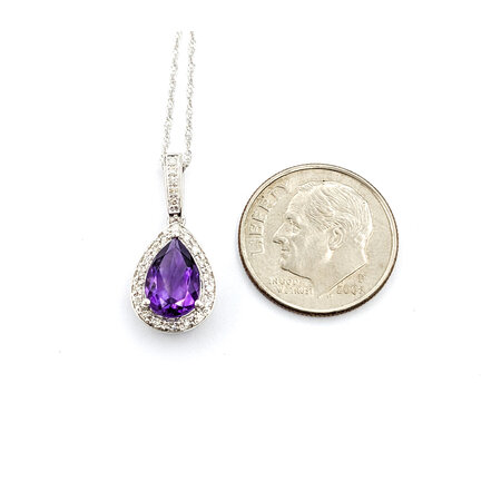 Pendant Drop .08ctw Round Diamonds 1.18ct Purple Amethyst 20x8mm 14kw 20" 124041253