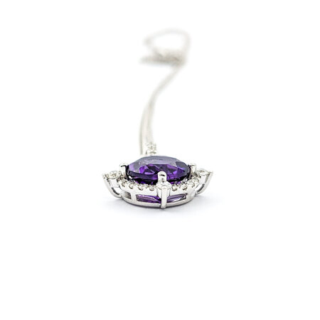 Pendant Drop .27ctw Round Diamonds 1.74ct Purple Amethyst 21.1x10.1mm 14kw 20" 124041274