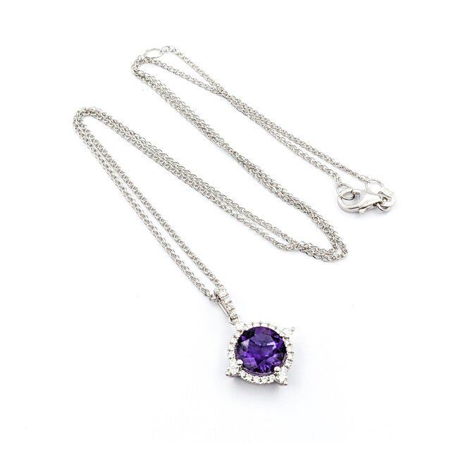 Pendant Drop .27ctw Round Diamonds 1.74ct Purple Amethyst 21.1x10.1mm 14kw 20" 124041274