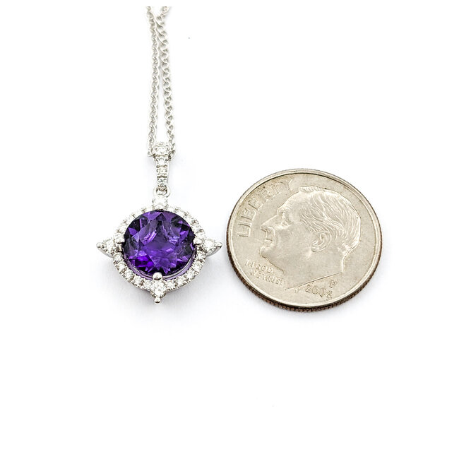 Pendant Drop .27ctw Round Diamonds 1.74ct Purple Amethyst 21.1x10.1mm 14kw 20" 124041274
