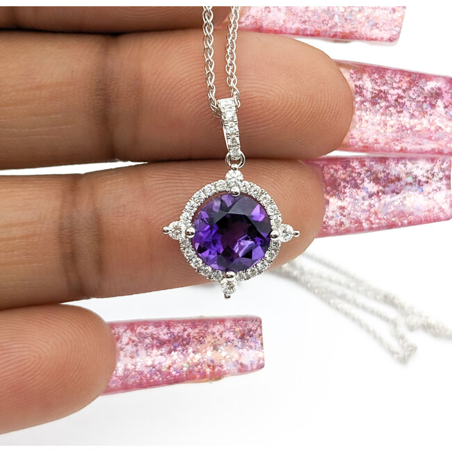Pendant Drop .27ctw Round Diamonds 1.74ct Purple Amethyst 21.1x10.1mm 14kw 20" 124041274