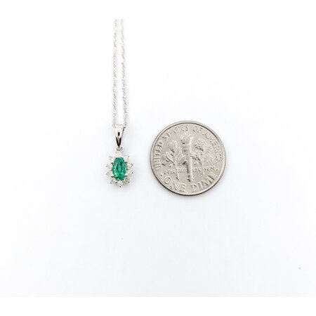 Pendant Drop .10ctw Round Diamonds .20ct Green Emerald 8.5x6.5mm 14kw 20" 124041271