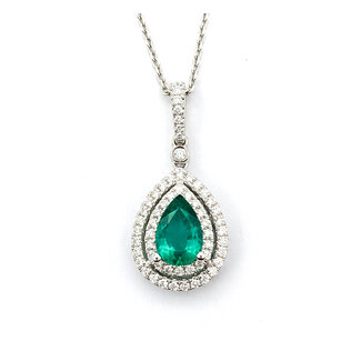 Pendant Drop .46ctw Round Diamonds 1.04ct Green Emerald 1.04x.42" 14kw 18" 124041257