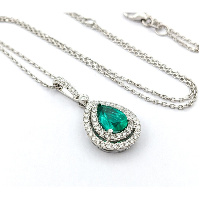 Pendant Drop .46ctw Round Diamonds 1.04ct Green Emerald 1.04x.42" 14kw 18" 124041257