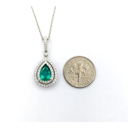 Pendant Drop .46ctw Round Diamonds 1.04ct Green Emerald 1.04x.42" 14kw 18" 124041257
