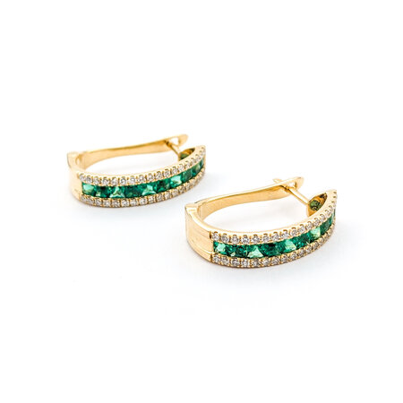 Earrings .43ctw Round Diamonds Leverback 1.13ctw Emerald .75x.20" 14ky 124044184