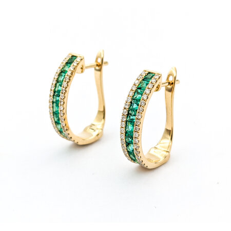 Earrings .43ctw Round Diamonds Leverback 1.13ctw Emerald .75x.20" 14ky 124044184