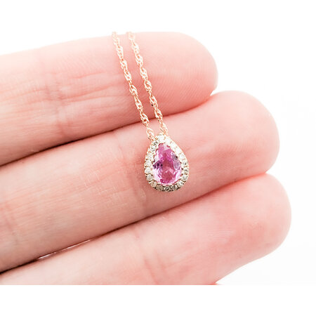 Pendant Drop .06ctw Round Diamonds .42ct Pink Sapphire 8.75x6.75mm 14kr 20" 124041255