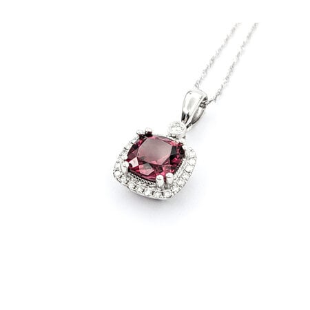 Pendant Drop .14ctw Round Diamonds 1.96ct Rhodolite Garnet 10x10mm 14kw 20" 124041258