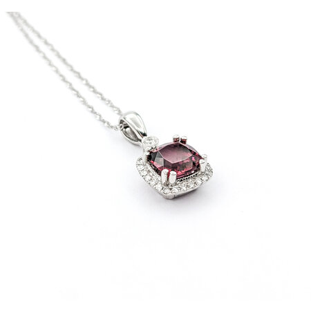 Pendant Drop .14ctw Round Diamonds 1.96ct Rhodolite Garnet 10x10mm 14kw 20" 124041258