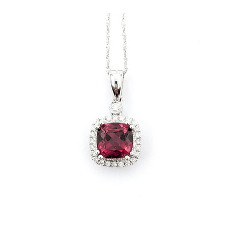 Pendant Drop .14ctw Round Diamonds 1.96ct Rhodolite Garnet 10x10mm 14kw 20" 124041258