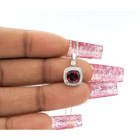 Pendant Drop .14ctw Round Diamonds 1.96ct Rhodolite Garnet 10x10mm 14kw 20" 124041258