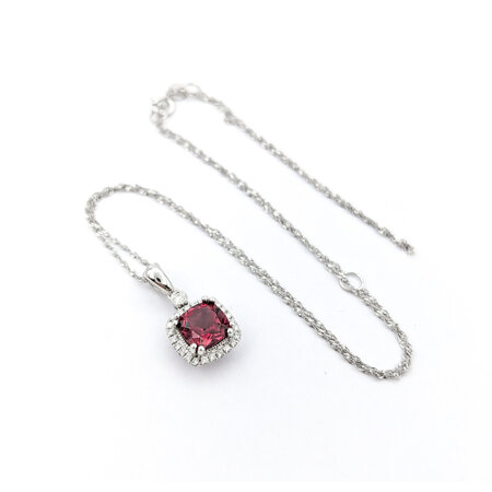 Pendant Drop .14ctw Round Diamonds 1.96ct Rhodolite Garnet 10x10mm 14kw 20" 124041258