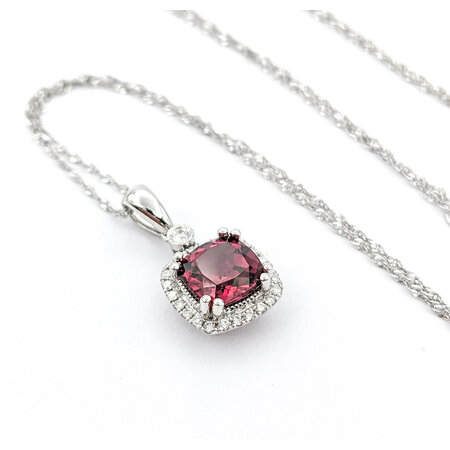 Pendant Drop .14ctw Round Diamonds 1.96ct Rhodolite Garnet 10x10mm 14kw 20" 124041258