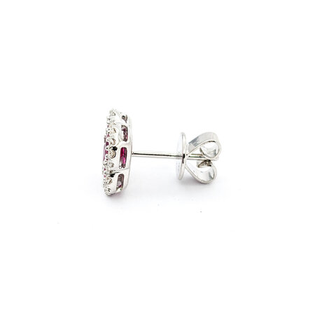 Earrings .23ctw Round Diamonds Stud, Quatrefoil 1.60ctw Ruby 11x11mm 14kw 124044180