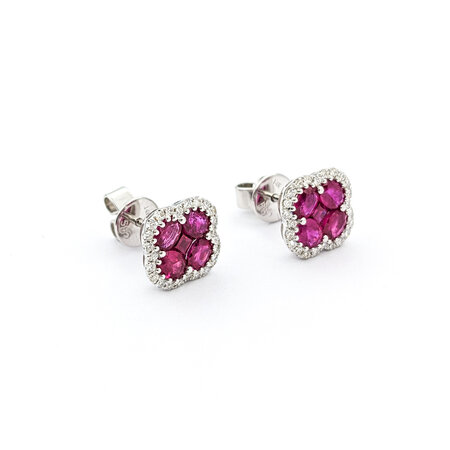 Earrings .23ctw Round Diamonds Stud, Quatrefoil 1.60ctw Ruby 11x11mm 14kw 124044180