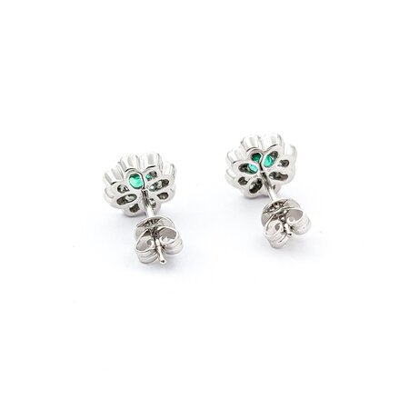 Earrings .28ctw Round Diamonds Stud .40ctw Emerald 8.75mm 14kw 124044178