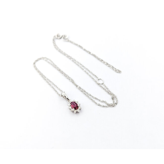 Pendant Drop .09ctw Round Diamonds .28ct Red Ruby 6x6mm 14kw 18" 124041273
