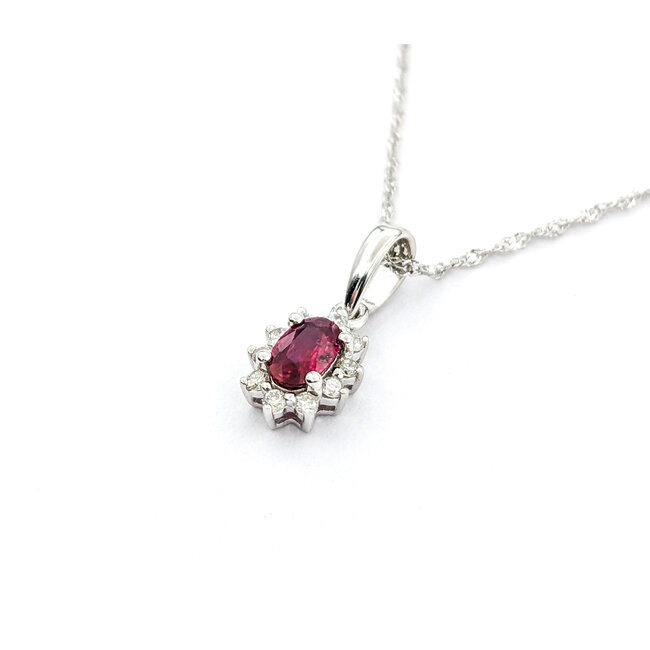 Pendant Drop .09ctw Round Diamonds .28ct Red Ruby 6x6mm 14kw 18" 124041273
