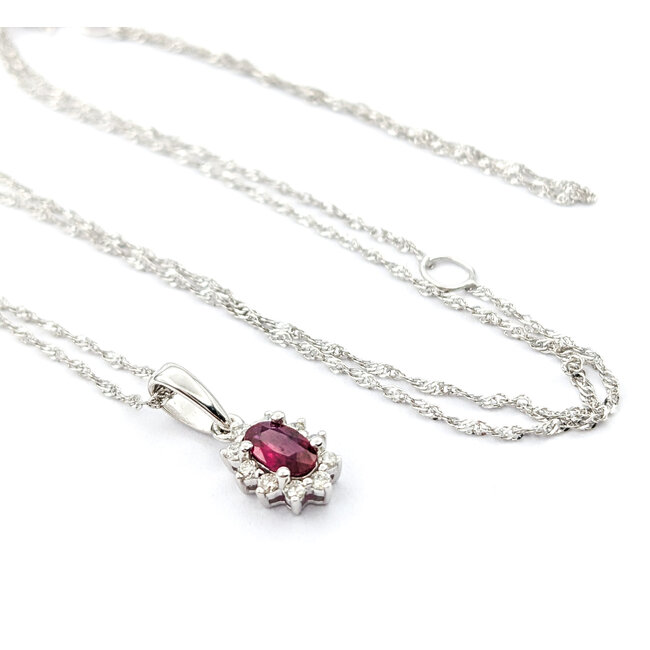 Pendant Drop .09ctw Round Diamonds .28ct Red Ruby 6x6mm 14kw 18" 124041273