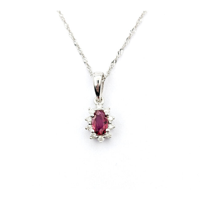 Pendant Drop .09ctw Round Diamonds .28ct Red Ruby 6x6mm 14kw 18" 124041273