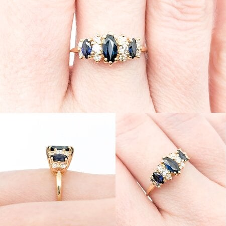 Ring .15ctw Round Diamonds .70ctw Sapphires 1980's 14ky 224040165