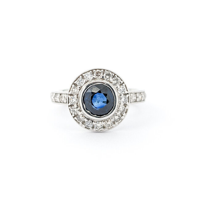 Ring 1.00ctw Round Diamonds 1.20ct Sapphire 14kw sz6 124030238