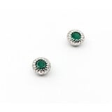  Earrings .10ctw Round Diamonds Stud .38ctw Emerald 6x6mm 14kw 124044160