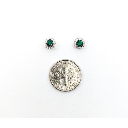 Earrings .10ctw Round Diamonds Stud .38ctw Emerald 6x6mm 14kw 124044160