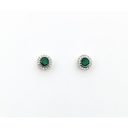 Earrings .10ctw Round Diamonds Stud .38ctw Emerald 6x6mm 14kw 124044160