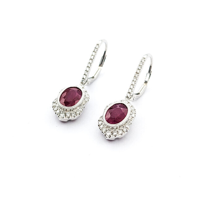 Earrings .30ctw Round Diamonds Leverback Drop 2.06ctw Ruby 1x.60" 14kw 124044186